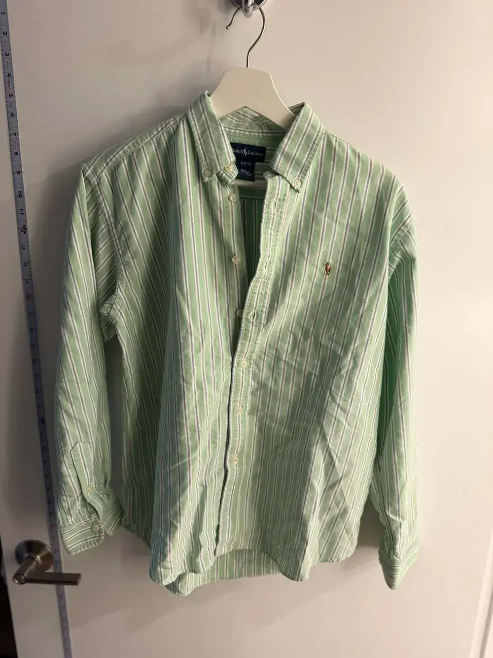 Ralph Lauren Boys Green Striped Oxford Button Down Shirt Size L (16/18)